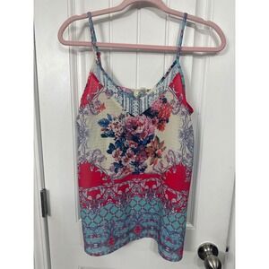 Aratta Silent Journey Floral Lace Trim Camisole Tank Top XS Boho Mixed Print